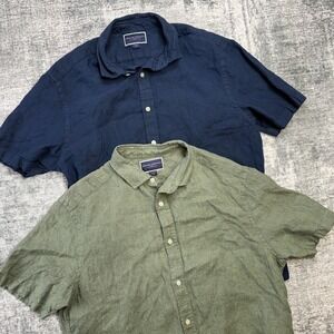 Charles Tyrwhitt Linen Shirt Mens Large LOT OF 2 Green Navy Blue Lightweight